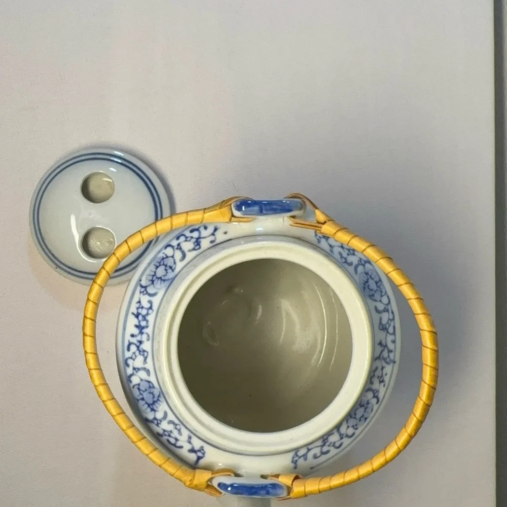 Vintage Ceramic Tea Pot with Double Handle Made in China 5.5 Inches Tall